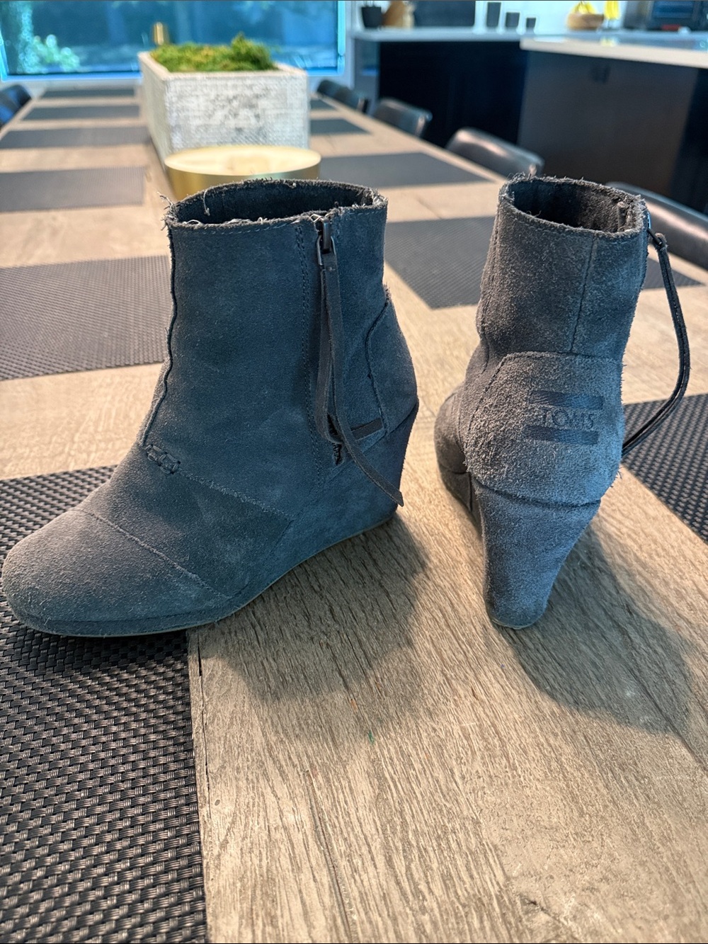 Toms Gray Suede Wedge Ankle Booties 6.5